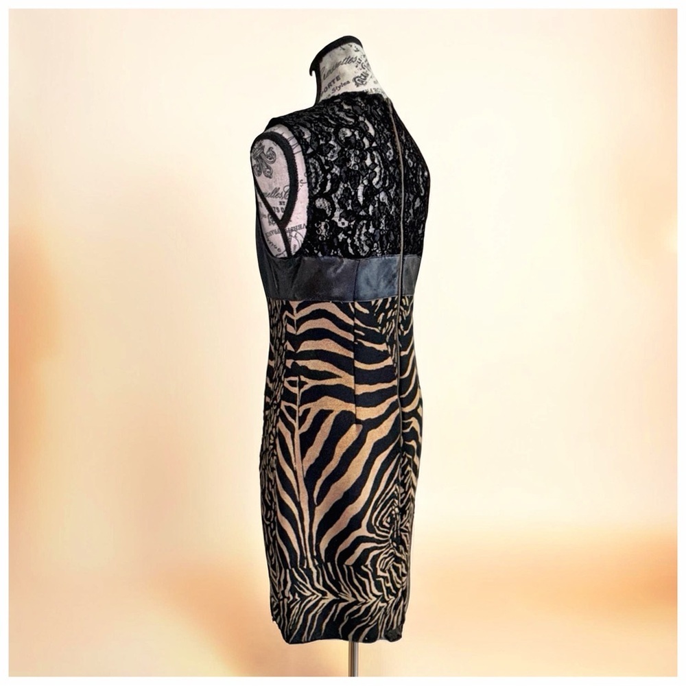 Tracy Reese Zebra Print Dress | Leather Lace Mixed Media | Statement Piece | 8 - Picture 4 of 16